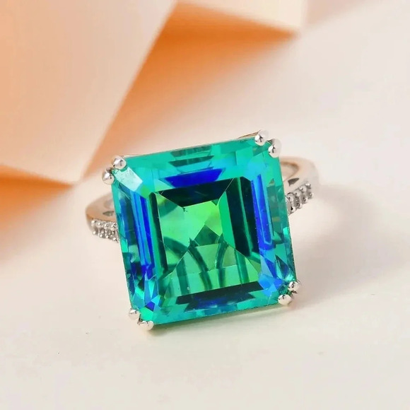 Peacock Quartz (Triplet) and White Zircon Ring in 925 Sterling Silver - Picture 5 of 9